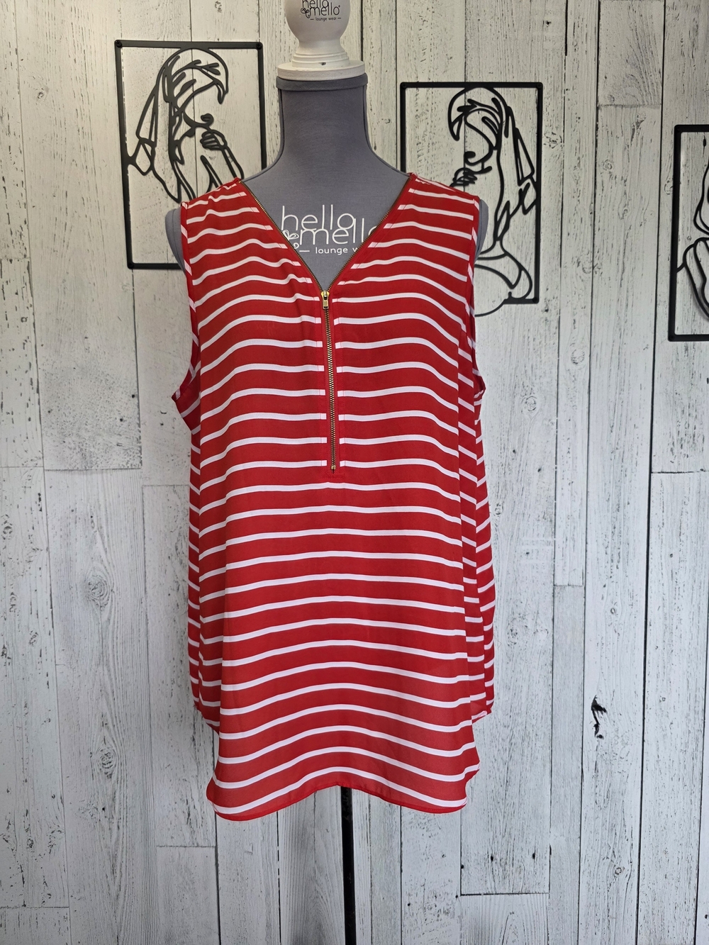 Zach & Rachel Red & White Striped Zip Front Sleeveless Blouse Size XL Casual